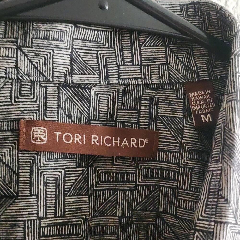 Tori Richard Shirt Mens Medium Gray Geometric Button Up Cotton Lawn Resort Aloha - Picture 4 of 10